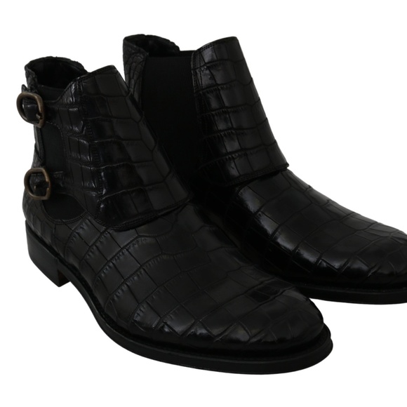 DOLCE & GABBANA Black Crocodile Leather Derby Boots Shoes main image 4